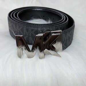 Michael Kors Charcoal Belt with Metallic Logo Buckle